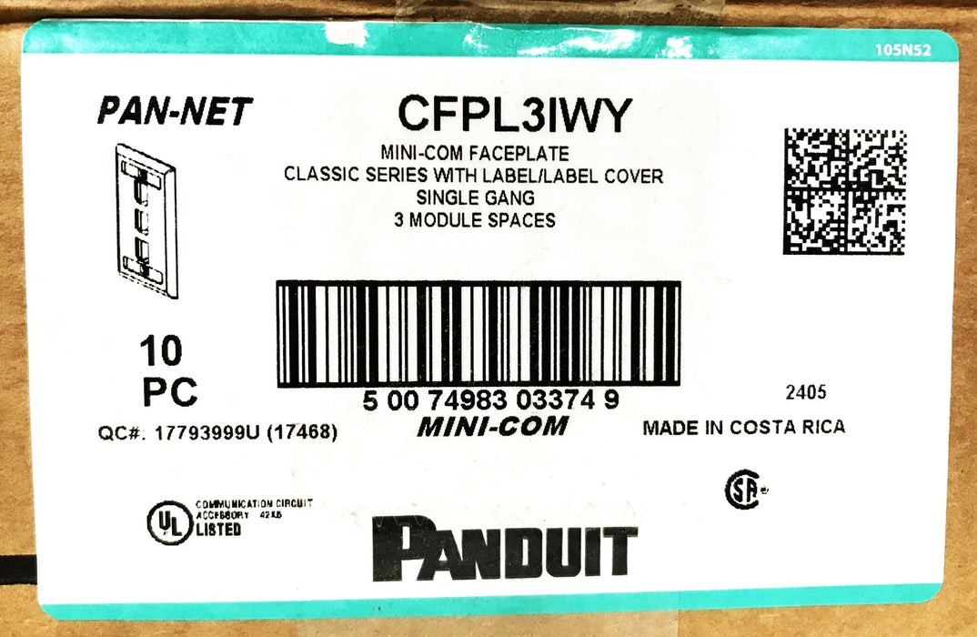 Panduit White Plastic 1-Gang 3-Port Faceplate CFPL3IWY [Lot of 10] NOS