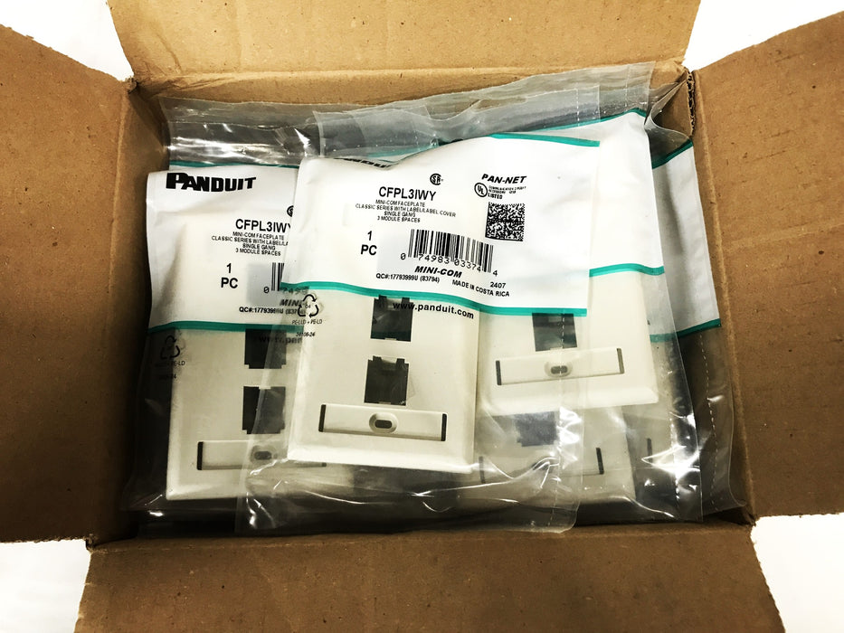 Panduit White Plastic 1-Gang 3-Port Faceplate CFPL3IWY [Lot of 10] NOS