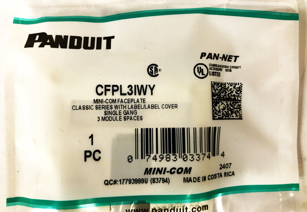 Panduit White Plastic 1-Gang 3-Port Faceplate CFPL3IWY [Lot of 10] NOS