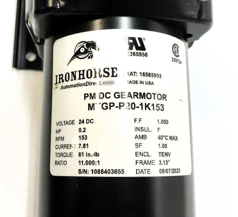 Automation Direct Ironhorse 24V DC Gearmotor MTGP-P20-1K153 NOS