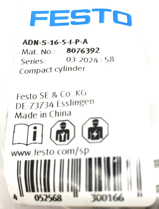 Festo Series: 03-2024:58 Compact Cylinder ADN-S-16-5-I-P-A (8076392) NOS