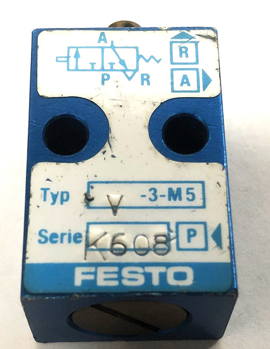 Festo K608 Stem Actuated Valve V-3-M5 USED