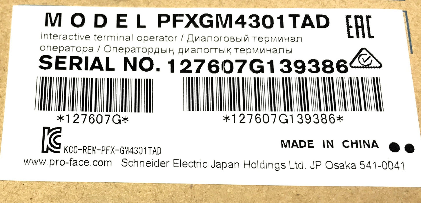 Pro-Face 5/7" Color Touchscreen Human Machine Interface PFXGM4301TAD NOS