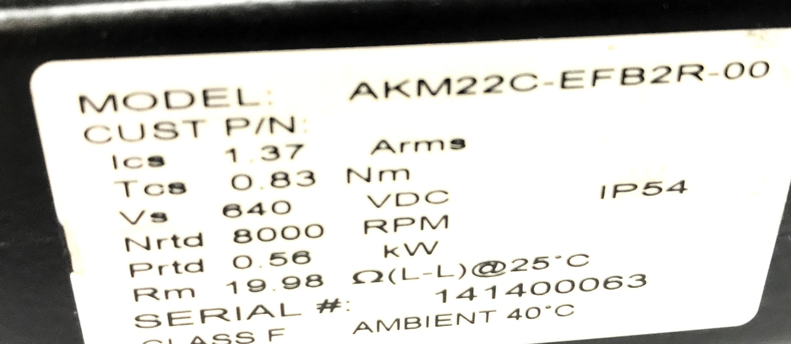 Kollmorgen 30 PM Servo Motor AKM22C-EFB2R-00 USED