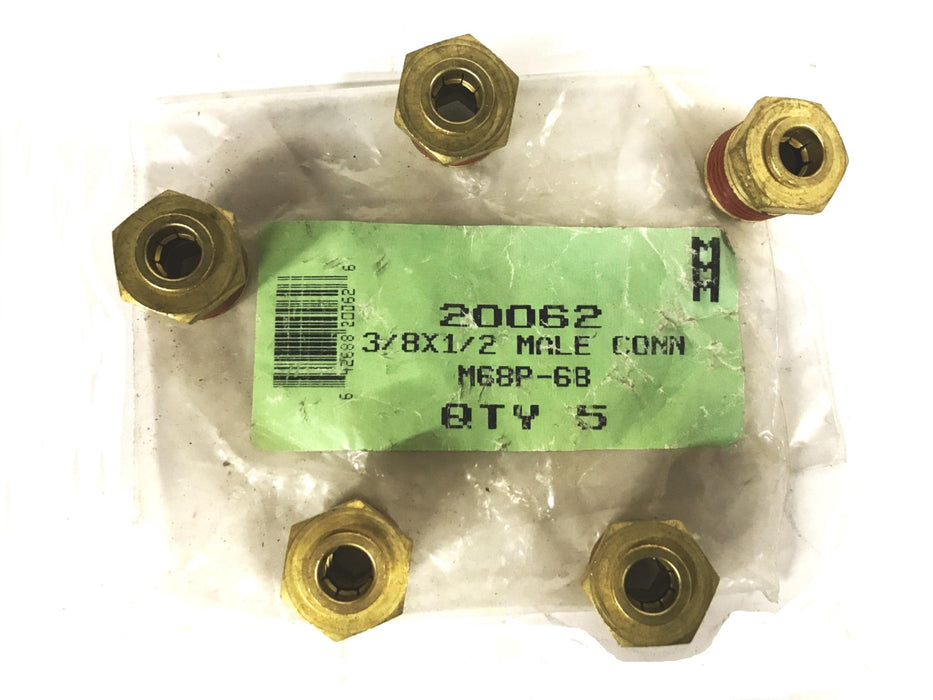Unbranded Brass 3/8 Push-in x 1/2 NPT Male Hose Fitting 20062 [Lot of 5] NOS