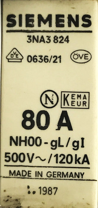Siemens 80A 500V Fuse 3NA3-824 [Lot of 2] NOS
