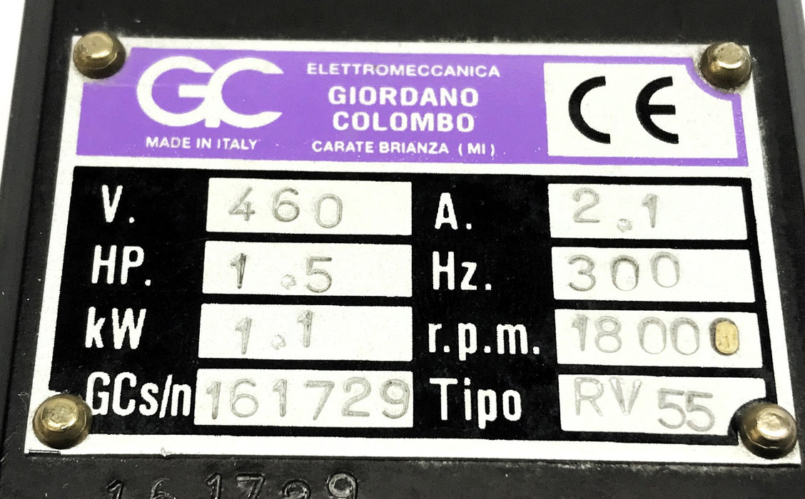 Giordano Colombo 460V 1800RPM 1.5HP 300HZ 2.1A 1.1KW Spindle Motor RV55 USED