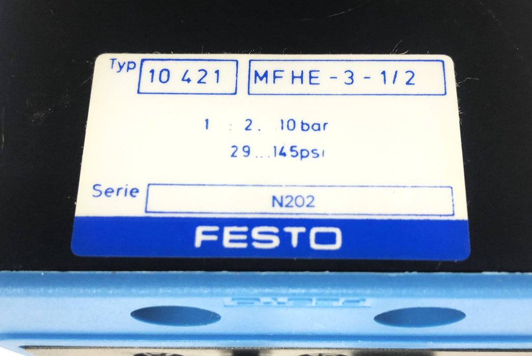 Festo N202 Type 10 421 Solenoid Valve Missing Screws MFHE-3-1/2 NOS