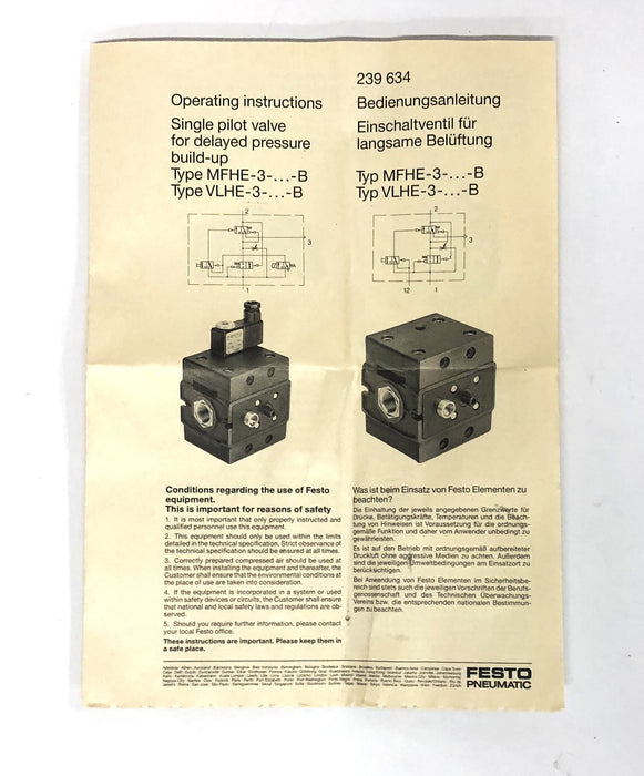 Festo N202 Type 10 421 Solenoid Valve Missing Screws MFHE-3-1/2 NOS