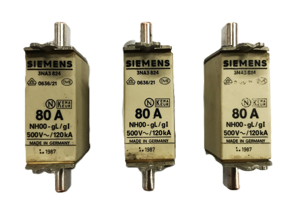Siemens 80A 500V Fuse 3NA3-824 [Lot of 2] NOS