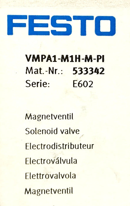 Festo Solenoid Valve VMPA1-M1H-M-PI [Lot of 2] NOS
