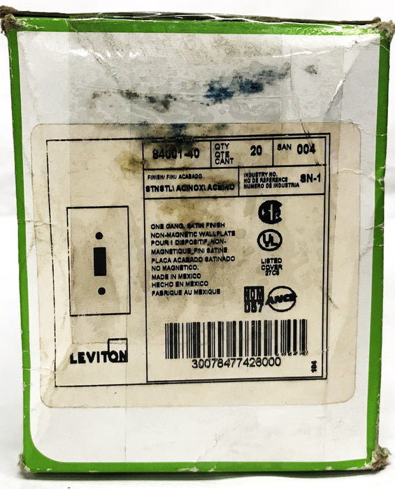 Leviton Stainless Steel Toggle Switch Cover Plate 104-84001-40 [Box of 20] NOS