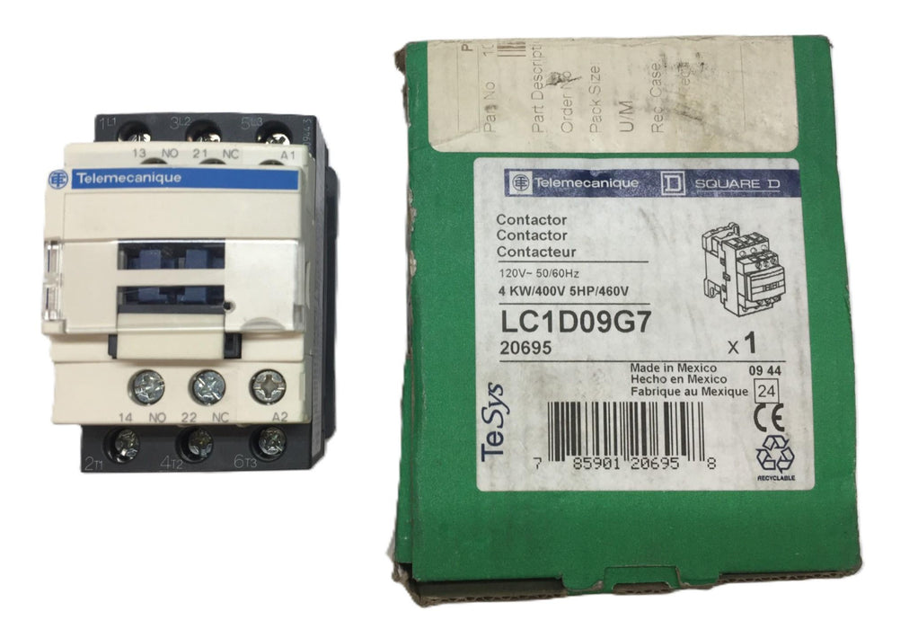 Telemecanique Schneider SquareD 120V/50/60Hz Contactor LC1D09G7 (20695) NOS