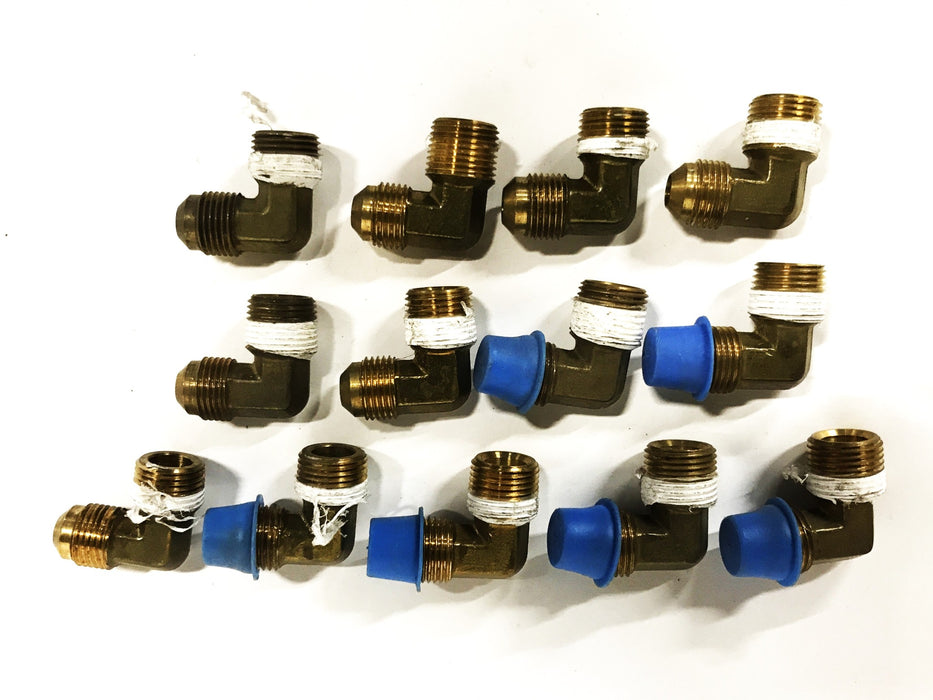 JMC Brass 90 Degree 3/8 inch Flare x 3/8 inch NPT Elbow Coupling [Lot of 13] NOS