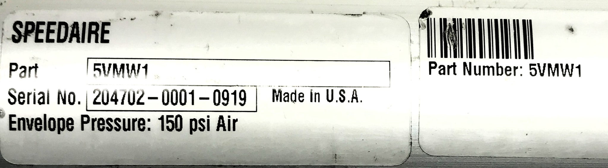 Speedaire 150 PSI Round Body Pneumatic Cylinder 5VMW1 USED