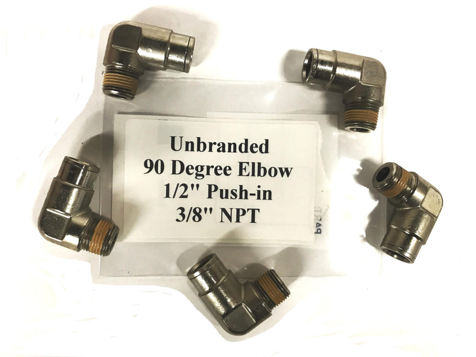 Unbranded 90 Degree 1/2 inch Push-in x 3/8 NPT Male Elbow Fitting [Lot of 5] NOS