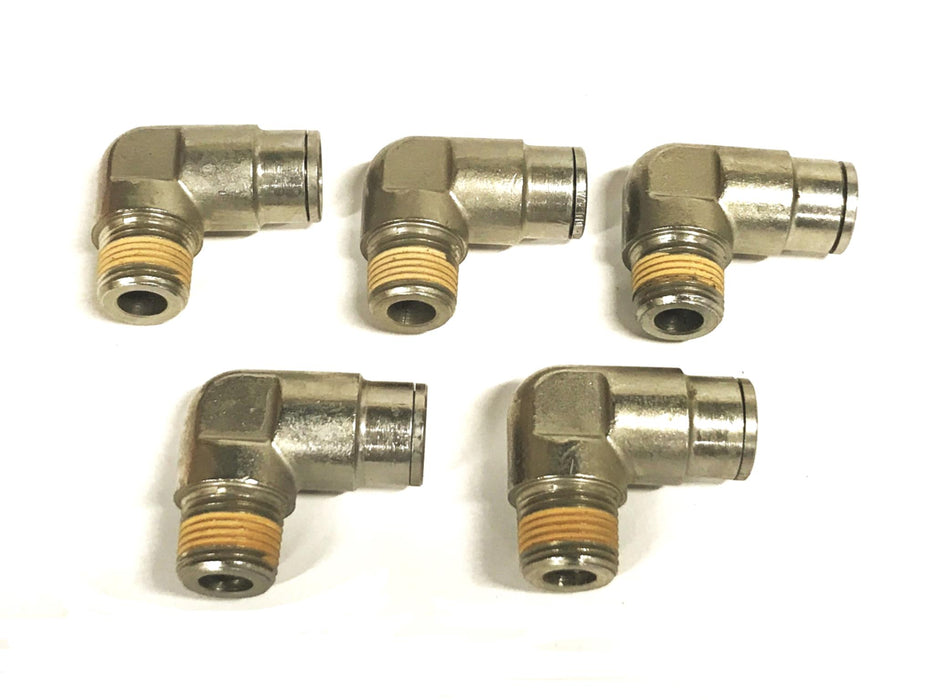 Unbranded 90 Degree 1/2 inch Push-in x 3/8 NPT Male Elbow Fitting [Lot of 5] NOS