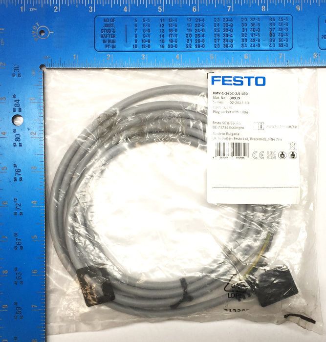 Festo Ser:02-2023:13 Plug Socket w/Cable KMV-1-24DC-2,5-LED(30939)[Lot of 2] NOS
