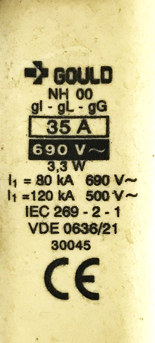 Gould NH 00 GI-GL-GG 35A 690V Knife Fuse 30045 [Lot of 2] NOS