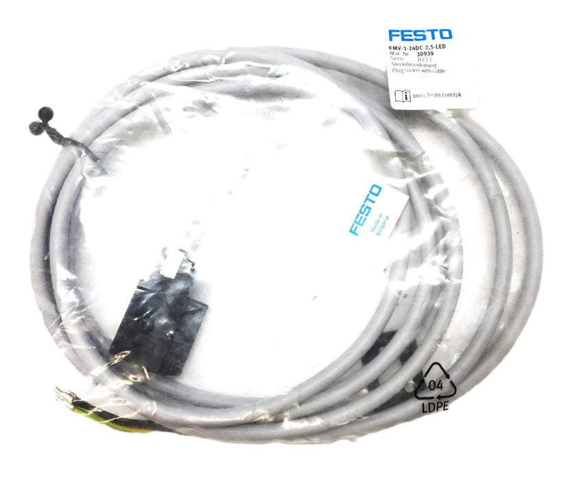 Festo Series: H713 Plug Socket w/Cable KMV-1-24D-2,5-LED (30939) NOS