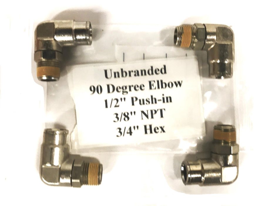 Unbranded 90 Degree 1/2 inch Push-in x 3/8 NPT Male Hex Elbow [Lot of 4] NOS
