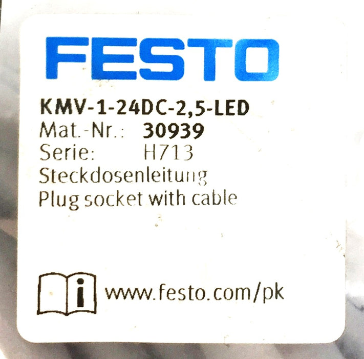 Festo Series: H713 Plug Socket w/Cable KMV-1-24D-2,5-LED (30939) NOS