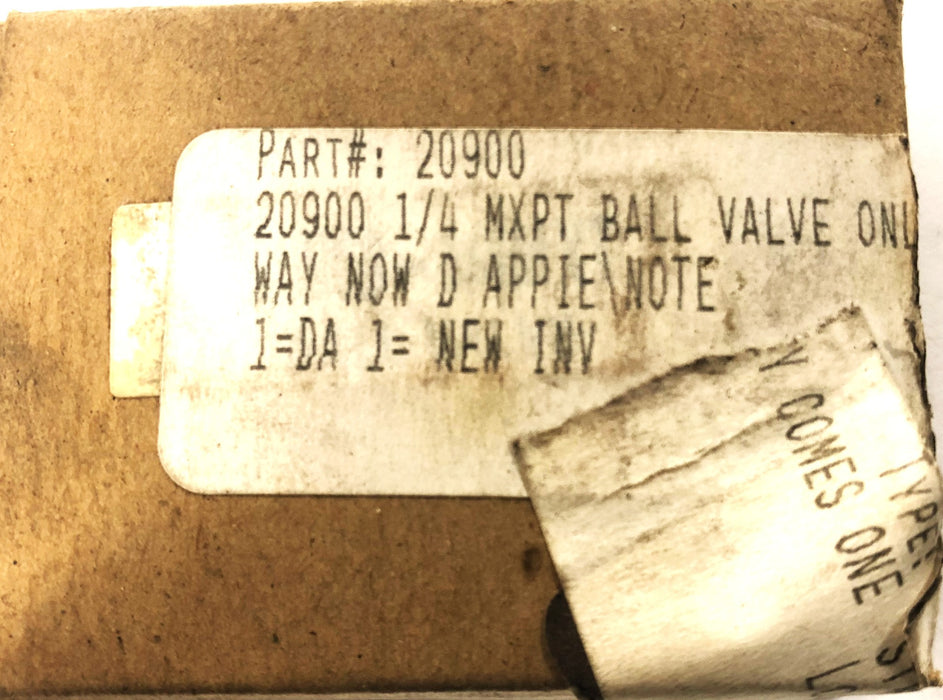 Spraying Systems Co Ball Valve 20900-1/4 MXT NOS