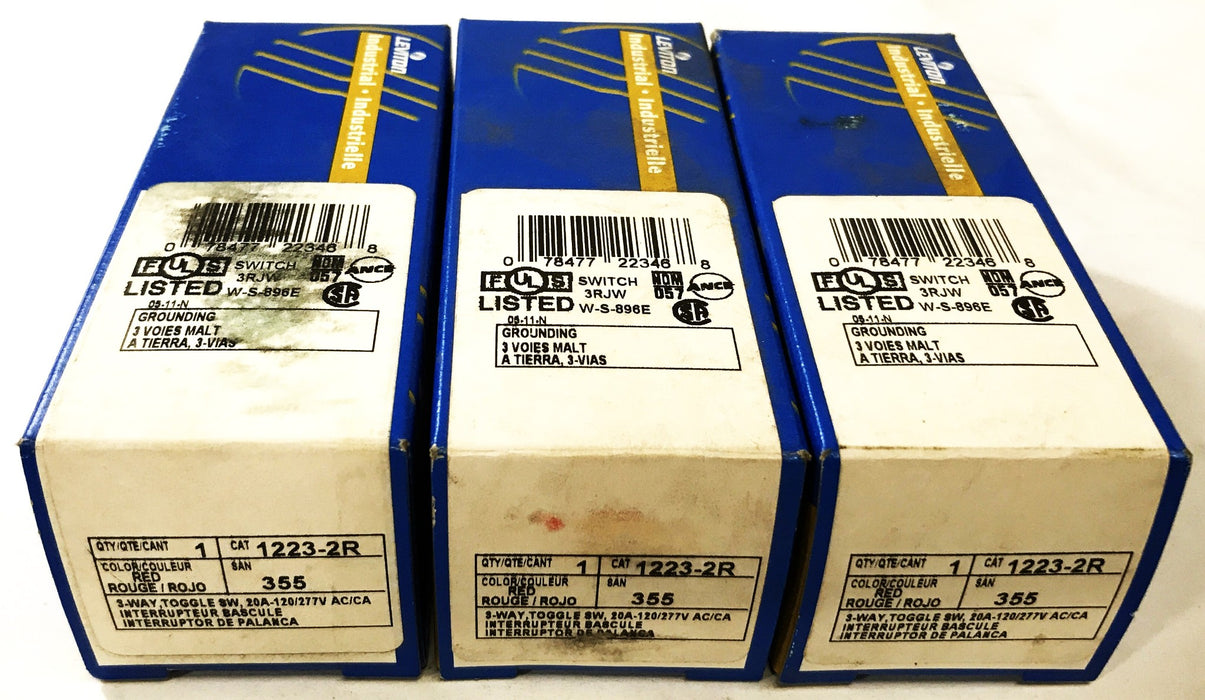 Leviton 3-Way Red Toggle Switch R1223-2R [Lot of 3] NOS