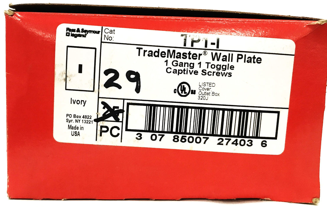 Leviton Ivory 1-Gang Toggle Switch Wall Plate TP1-1 [Box of 29] NOS