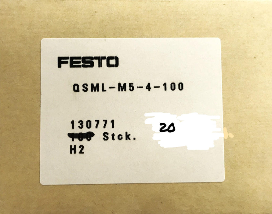 Festo Mini Push-in L-Fitting QSML-M5-4-100 [Lot of 20] NOS