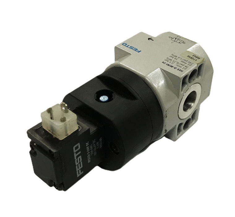 Festo Mini Shutoff Valve with Solenoid Coil HEE-D-MINI-24/MSEB-3-24VDC NOS