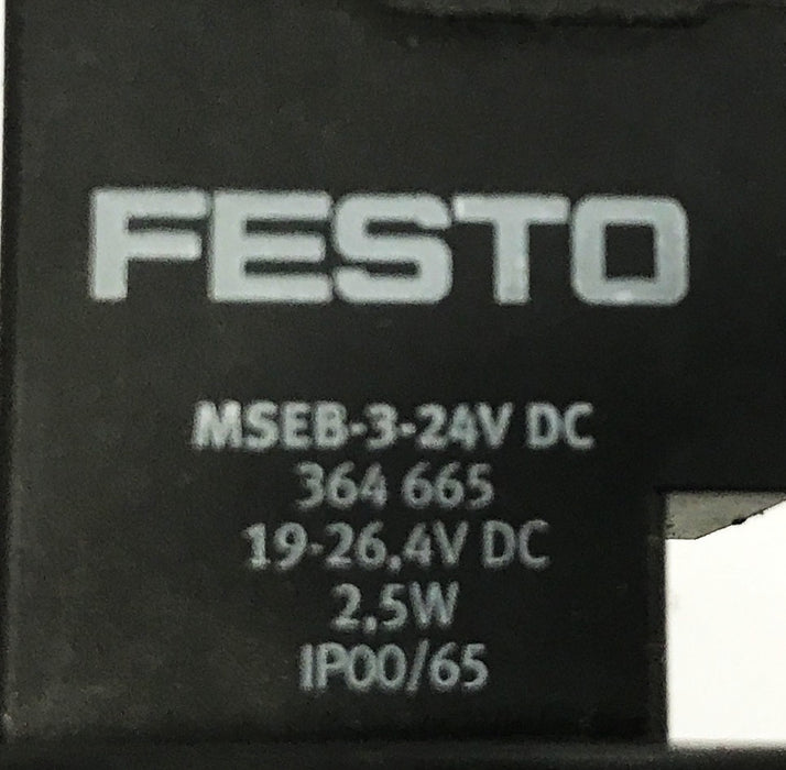 Festo Mini Shutoff Valve with Solenoid Coil HEE-D-MINI-24/MSEB-3-24VDC NOS