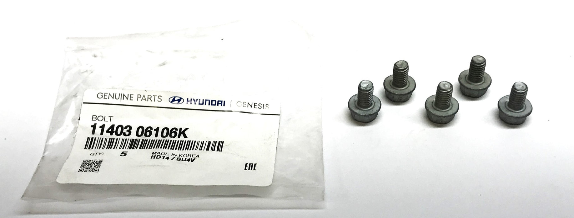 Hyundai Pack of (5) Splash Shield Bolt 11403-06106K NOS