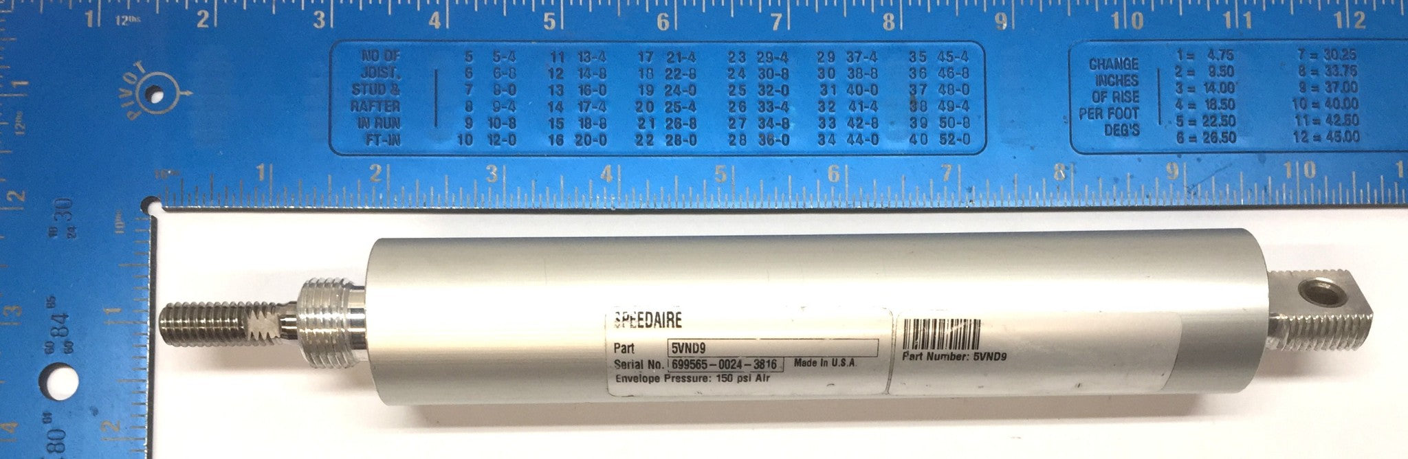Speedaire Aluminum Pneumatic Cylinder 5VND9 NOS
