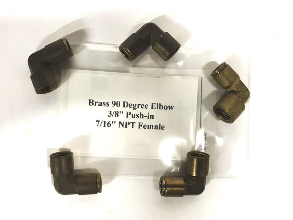 Unbranded 90 Degree Brass Elbow 3/8 inch Push-in x 7/16 inch NPT [Lot of 5] NOS
