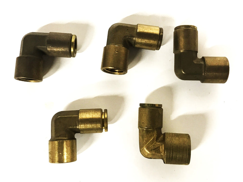 Unbranded 90 Degree Brass Elbow 3/8 inch Push-in x 7/16 inch NPT [Lot of 5] NOS