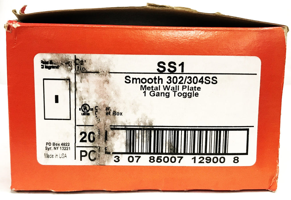 Pass & Seymour Stainless Steel Toggle Switch Wall Plate SS1 [Lot of 20] NOS