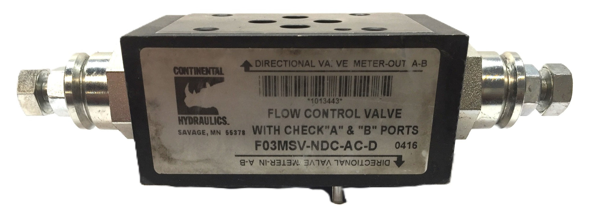 Continental Hydraulics Flow Control Valve F03MSV-NDC-AC-D USED
