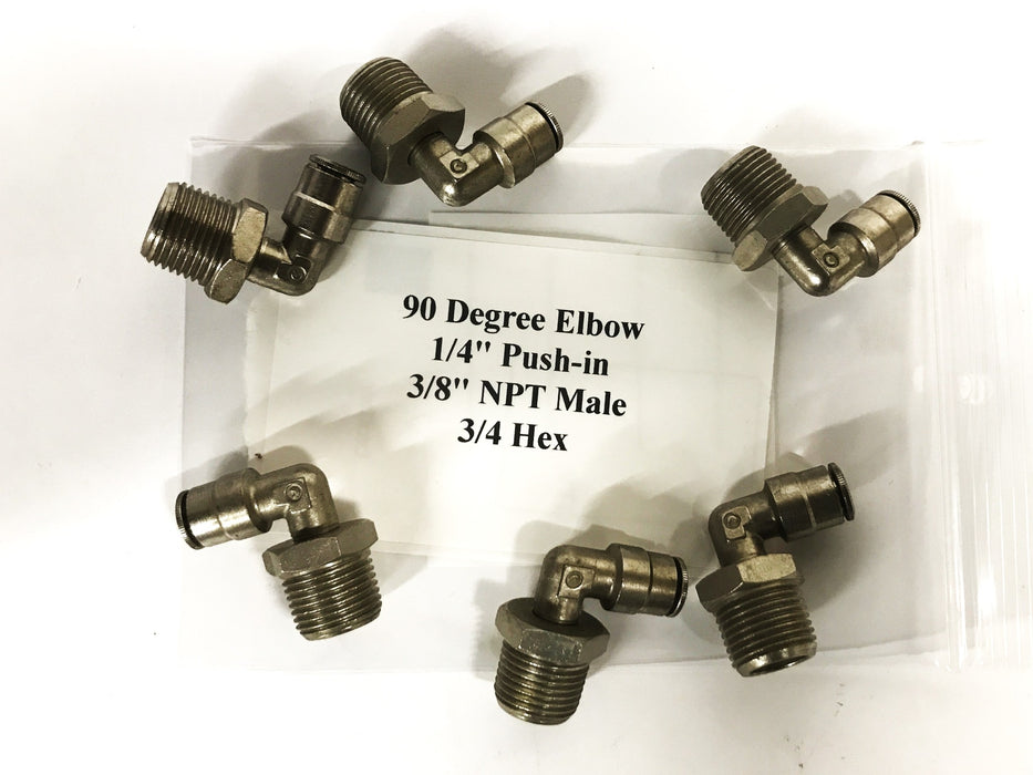 Unbranded 90 Degree Hex Elbow 1/4 inch Push-in x 3/8 inch NPT [Lot of 6] NOS