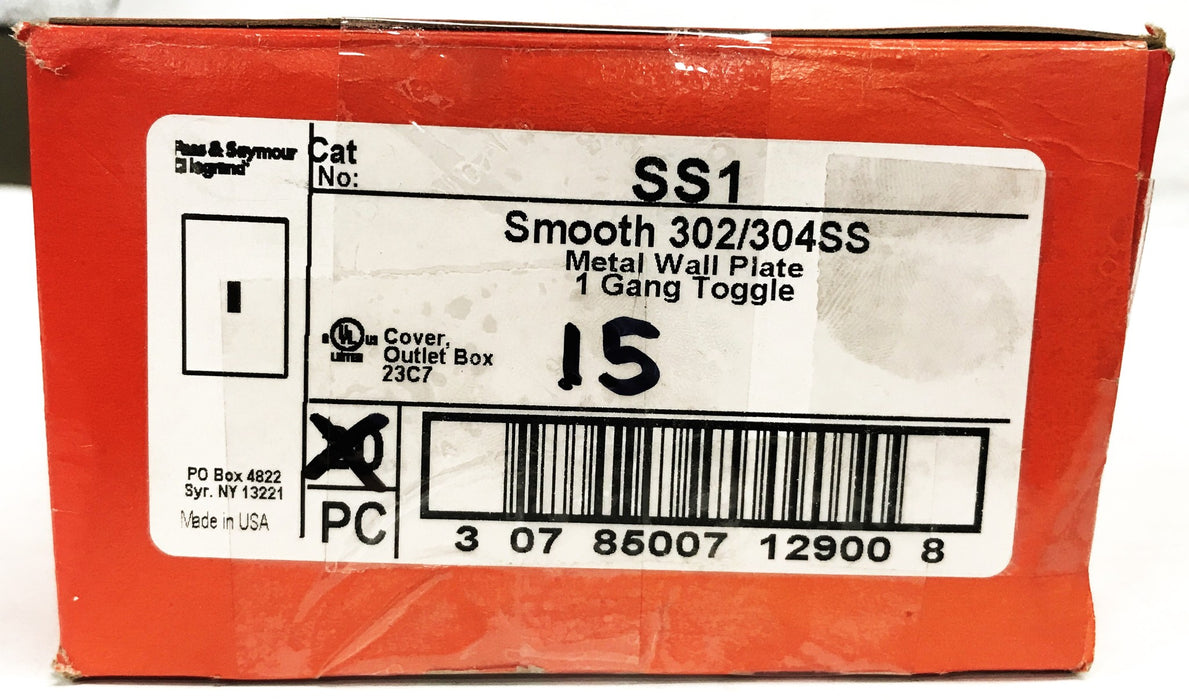 Pass & Seymour Stainless Steel Toggle Switch Wall Plate SS1 [Lot of 15] NOS