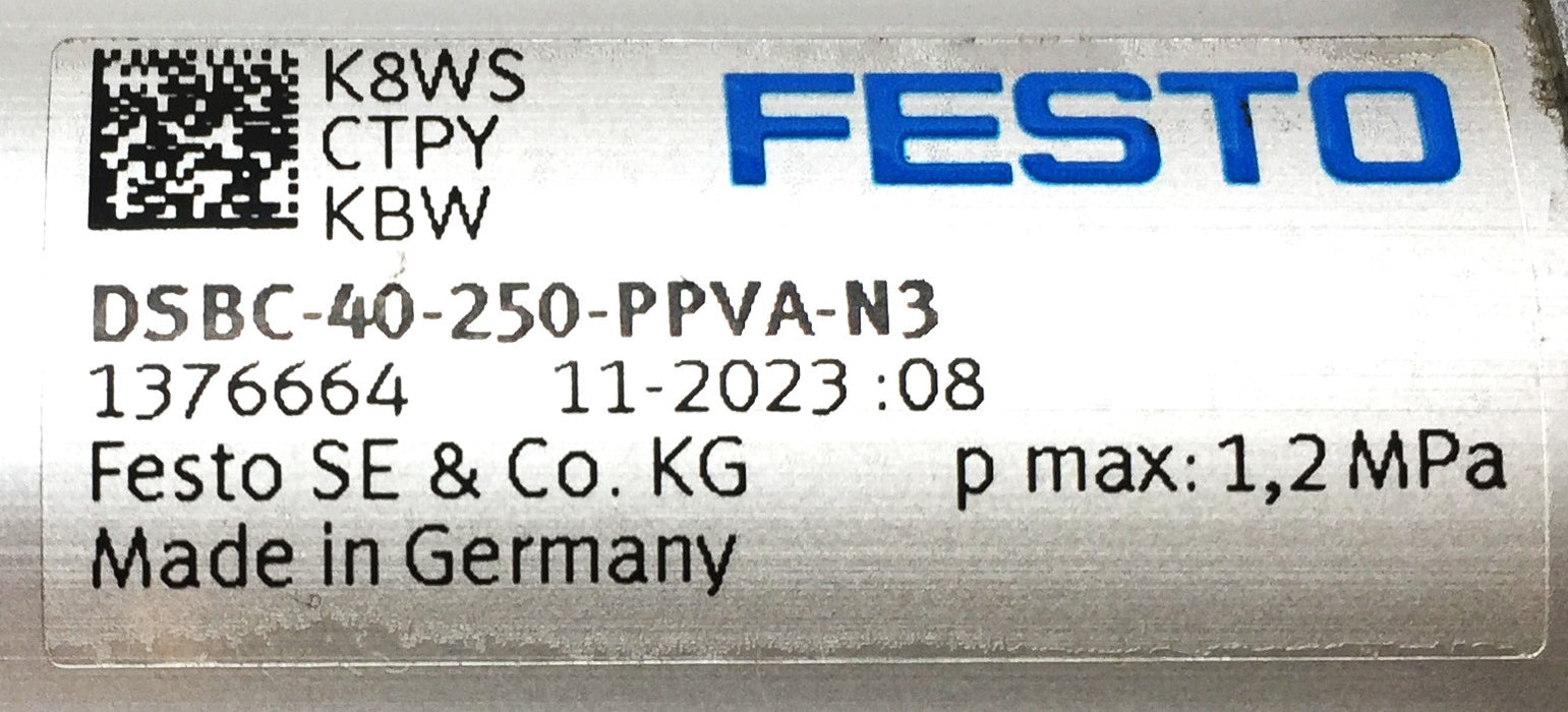Festo Pneumatic Cylinder DSBC-40-250-PPVA-N3 (1376664) NOS