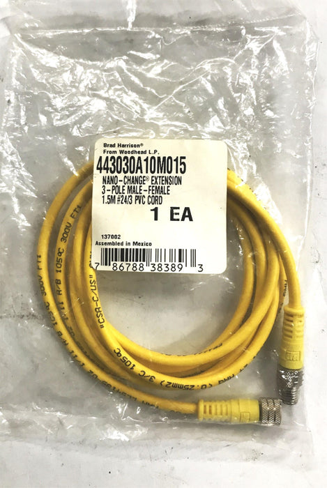 Brad Harrison Woodhead Male/Female Cordset Cable 443030A-10M015 NOS