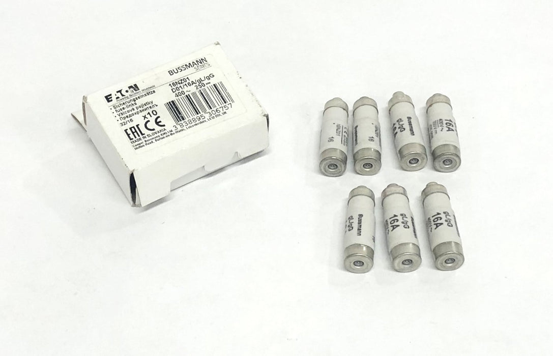 Bussmann D01/16A/gL/gG Fuse 16NZ01 [Lot of 7] NOS