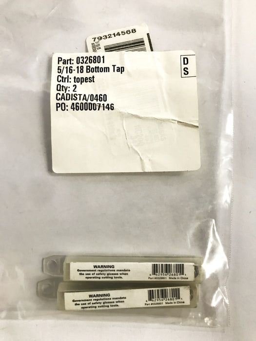 FMT 5/16-18 HSS Bottom Tap 0326801 [Lot of 2] NOS
