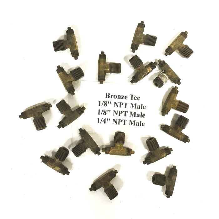 Unbranded Brass Tee 1/8 inch x 1/8 inch x 1/4 NPT Male [Lot of 17] USED