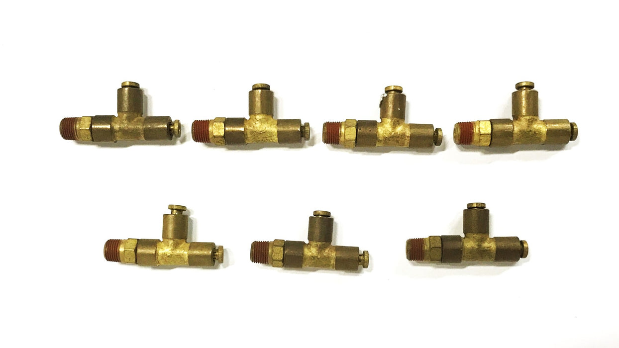 Unbranded Brass Hex Tee 1/8 inch Push-in x 1/8 inch NPT Male [Lot of 7] NOS