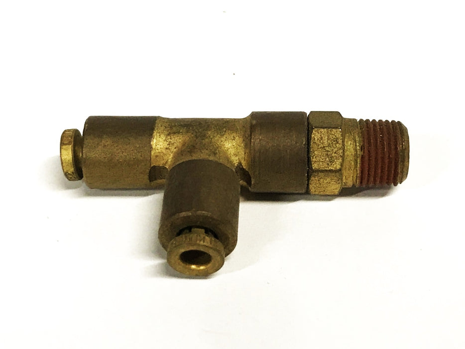 Unbranded Brass Hex Tee 1/8 inch Push-in x 1/8 inch NPT Male [Lot of 7] NOS