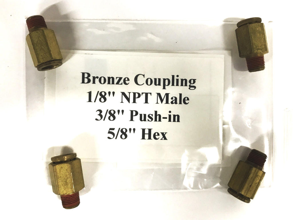 Unbranded 1/8 inch NPT x 3/8 inch Push-in Brass Hex Coupling [Lot of 4] NOS