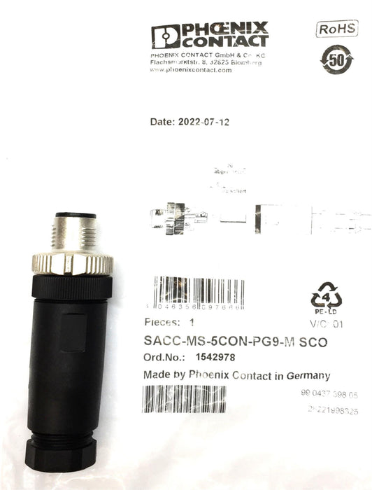 Phoenix Contact Connector SACC-MS-5CON-PG9-M (1542978) NOS