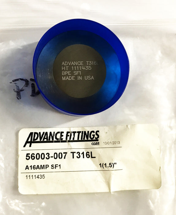 Advance Fittings A16AMP SF1 Stainless Steel Cap End 56003-007 T316L NOS